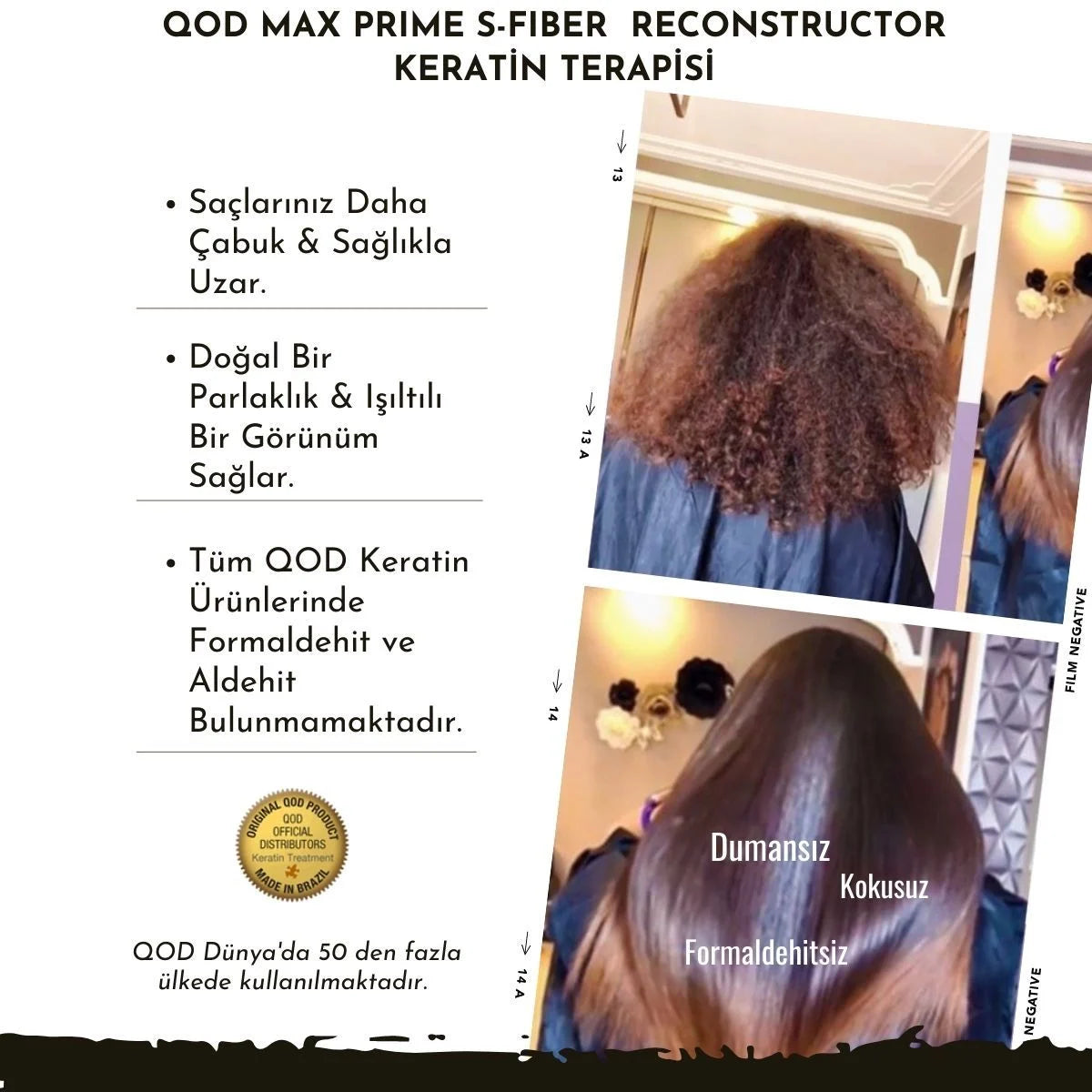Formaldehitsiz Brezilya fönü sonrası pürüzsüz ve parlak saç görünümü – QOD Max Prime