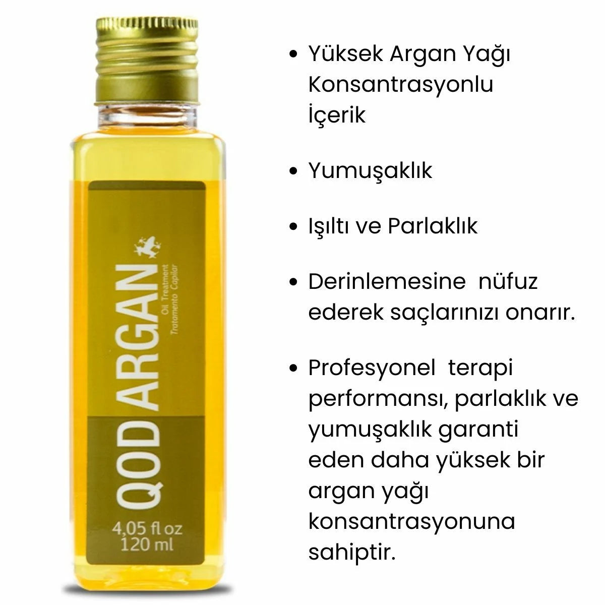 Kuru Saçlar İçin Yoğun Nem Veren Argan Yağı | QOD Profesyonel Argan Saç Bakım Yağı 120 mL | Elektriklenme Karşıtı & Onarıcı Yağ | Profesyonel Kullanım