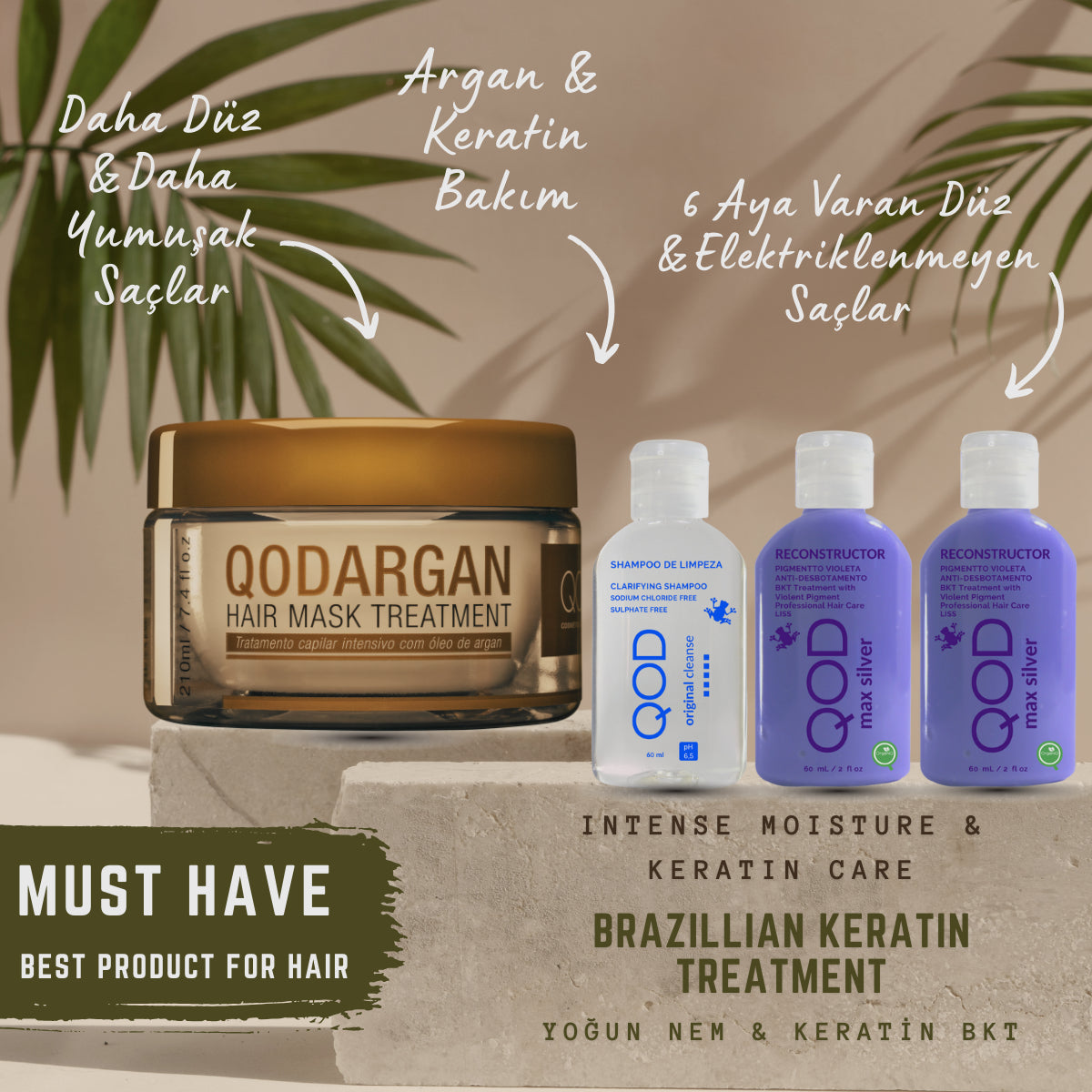 Max Silver Brezilya Keratin Yoğun Bakım Kiti (Kısa Saç) + Pro Argan Hair Mask 210 g | Formaldehitsiz, Kokusuz, Mor Pigmentli, Argan Destekli