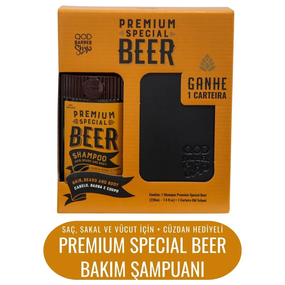 Premium Beer Şampuan + Deri Cüzdan | 3’ü 1 Arada Erkek Bakım Seti | Saç · Sakal · Vücut Temizliği | Sevgiliye Hediye
