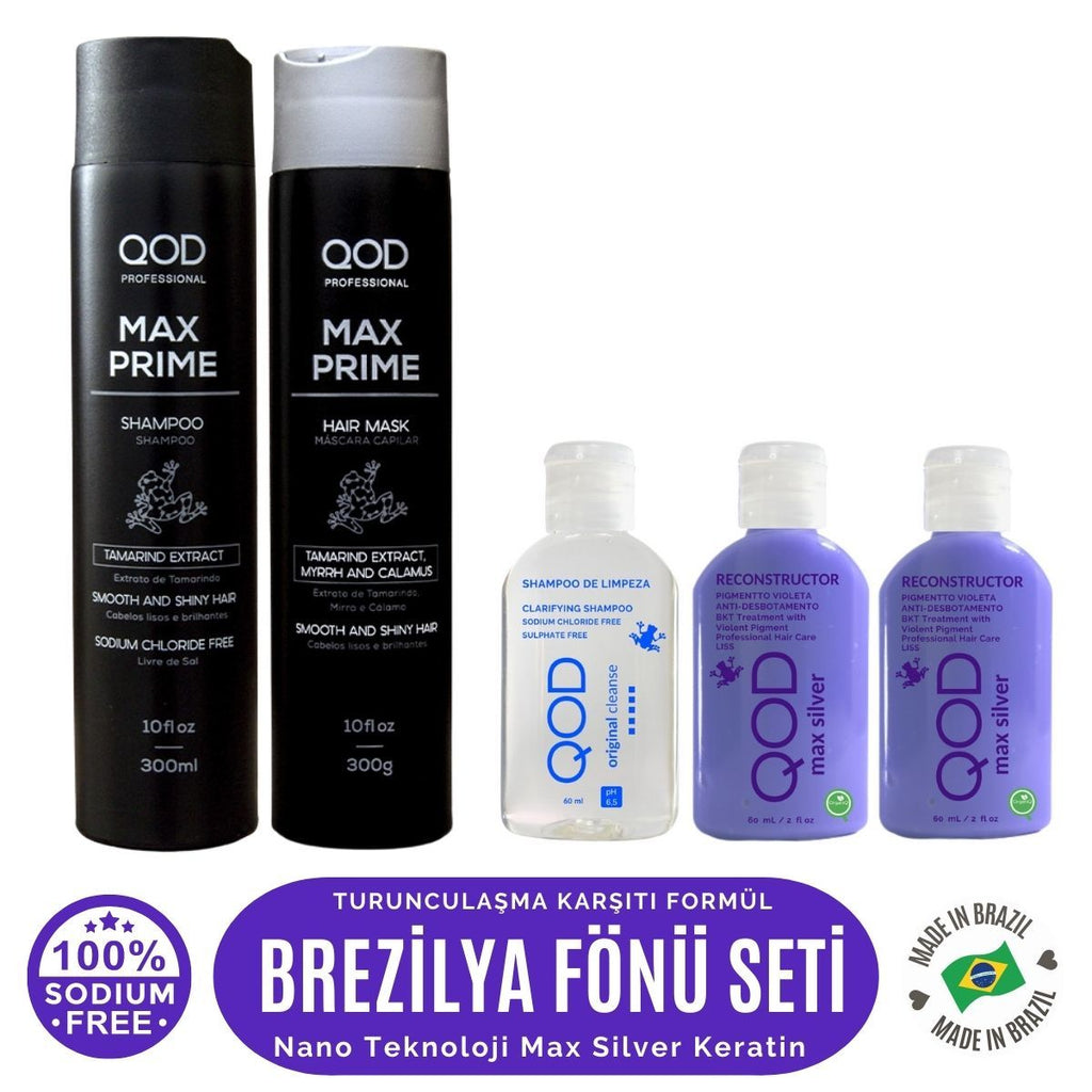 QOD Max Silver Profesyonel Brezilya Keratin Uygulama Kiti ( Uzun Saç ) + Sonrası Max Prime Şampuan & Krem