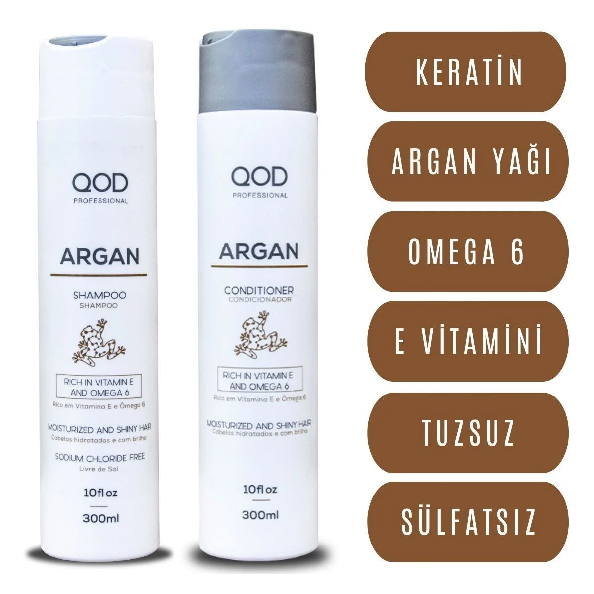Profesyonel Argan Şampuan & Saç Kremi Seti | 300 mL | Ekstra Parlaklık & Yumuşaklık | Keratinli, E Vitaminli, Omega 6 Destekli Onarıcı Bakım