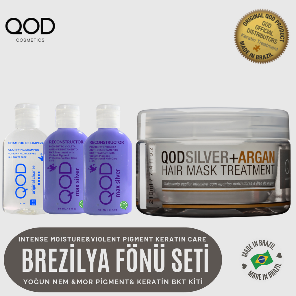 QOD Max Silver Brezilya Fönü Keratini Yoğun Bakım Kiti (Uzun Saç) + Sonrası Mor Pigment & Argan Maske (210 g)
