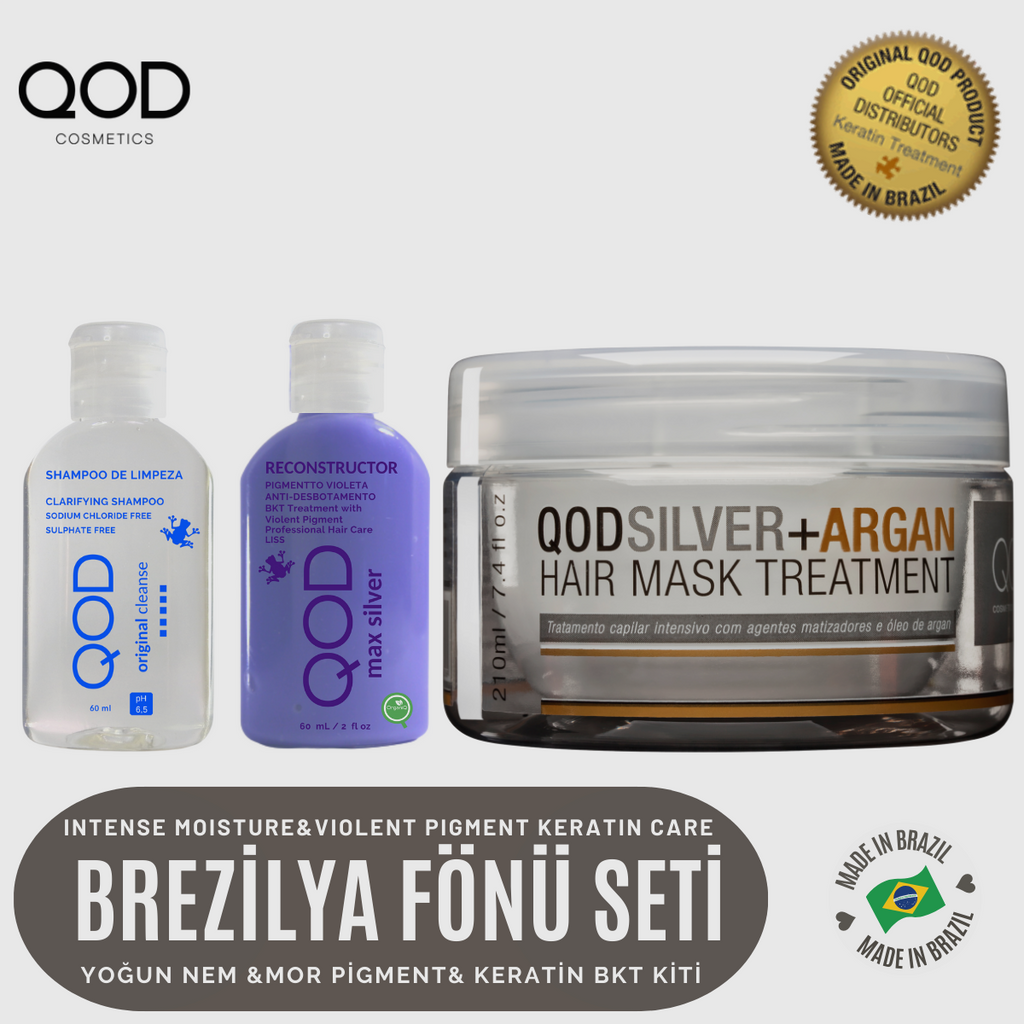 QOD Max Silver Brezilya Fönü Keratini Yoğun Bakım Kiti (Kısa Saç) + Sonrası Mor Pigment & Argan Maske (210 g)