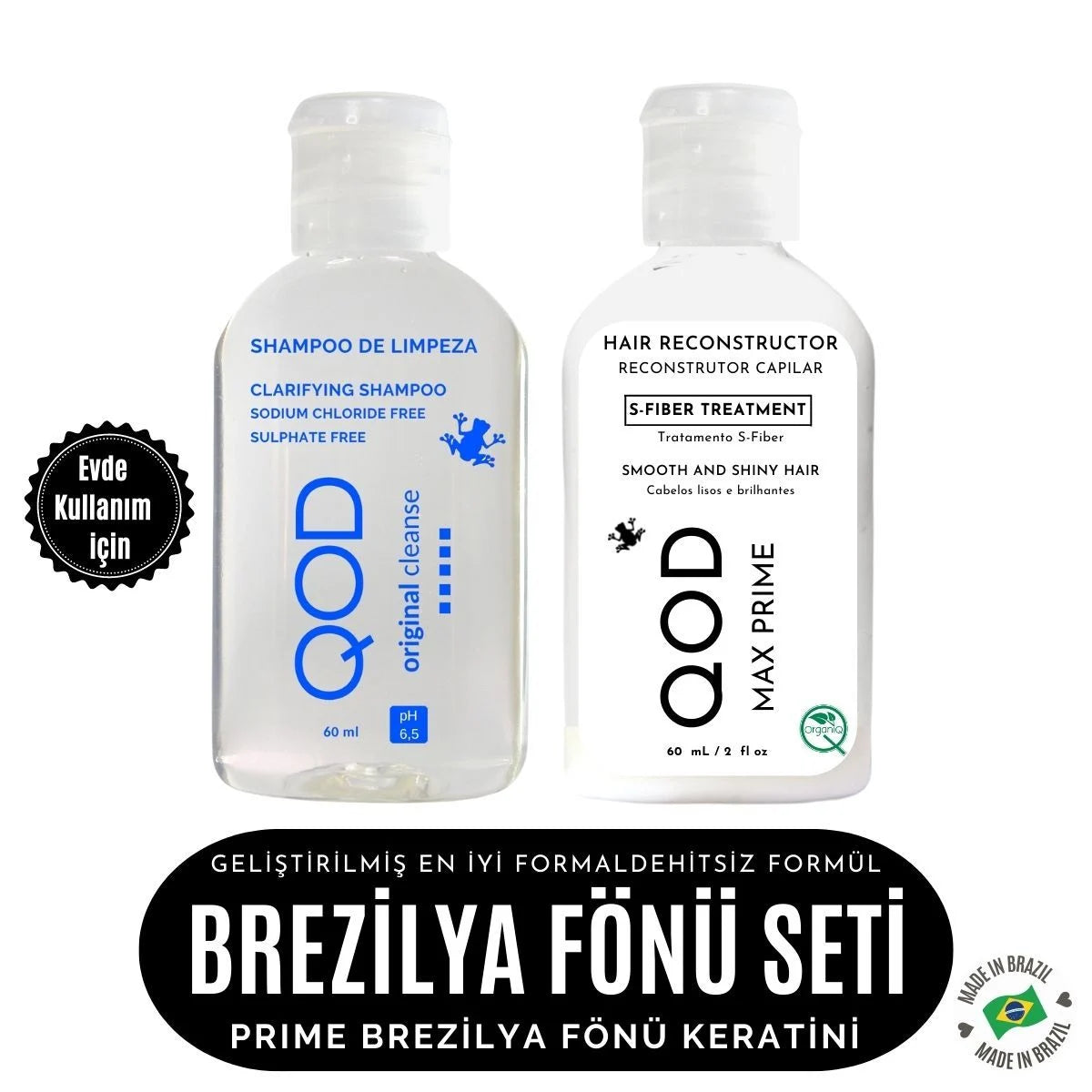 QOD Max Prime Brezilya Fönü Seti 60 mL – formaldehitsiz profesyonel keratin düzleştirme kiti