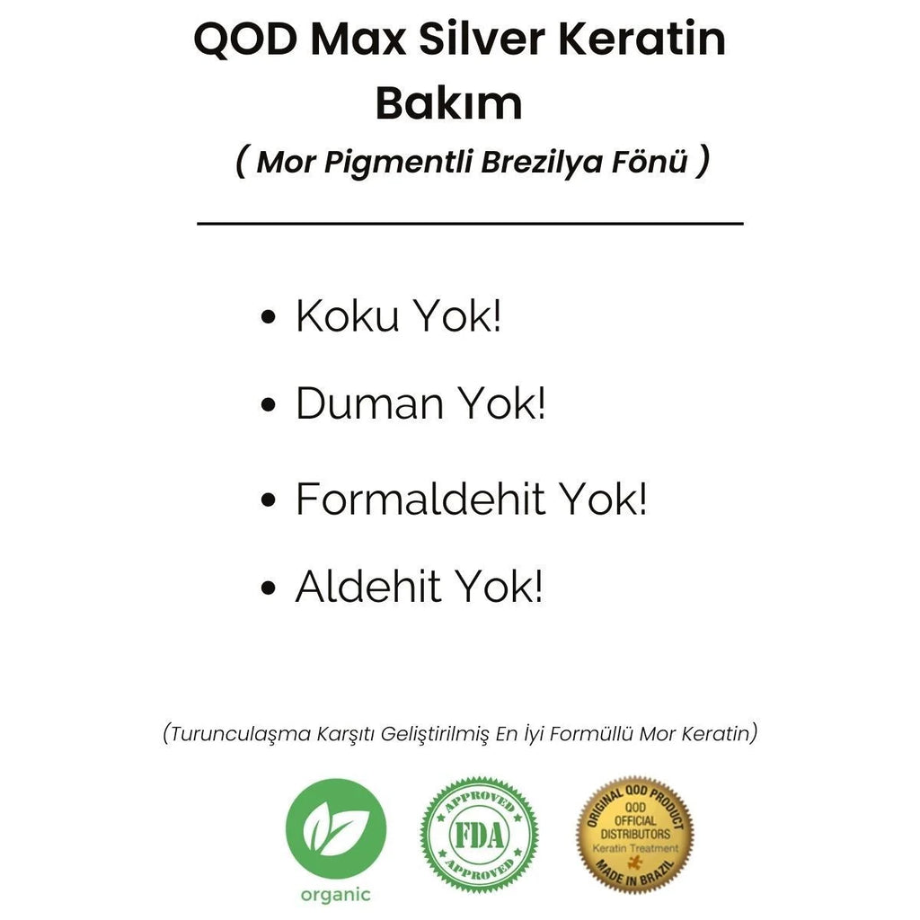 Mor pigmentli Brezilya keratini sonrası pürüzsüz, parlak, sarı yansımaları nötrlenmiş saç görünümü