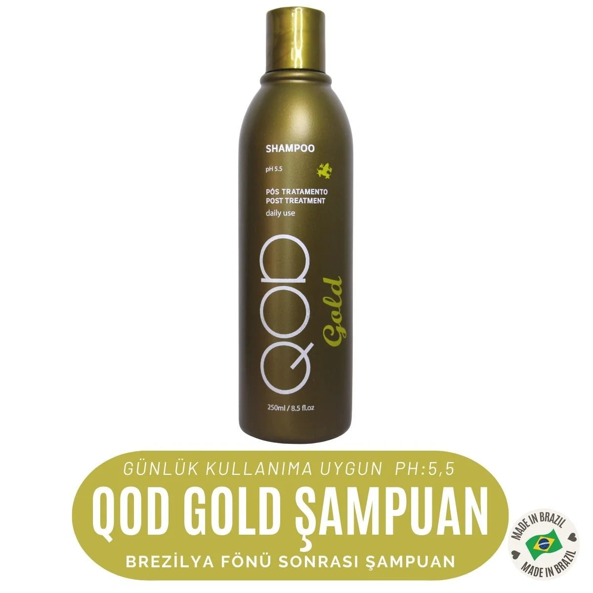 Brezilya Fönü Şampuanı QOD Profesyonel Gold | 250 mL | Altın Nano Partiküllü, Keratin Bakım Sonrası Şampuan | Sülfatsız & pH 5.5 Dengeleyici