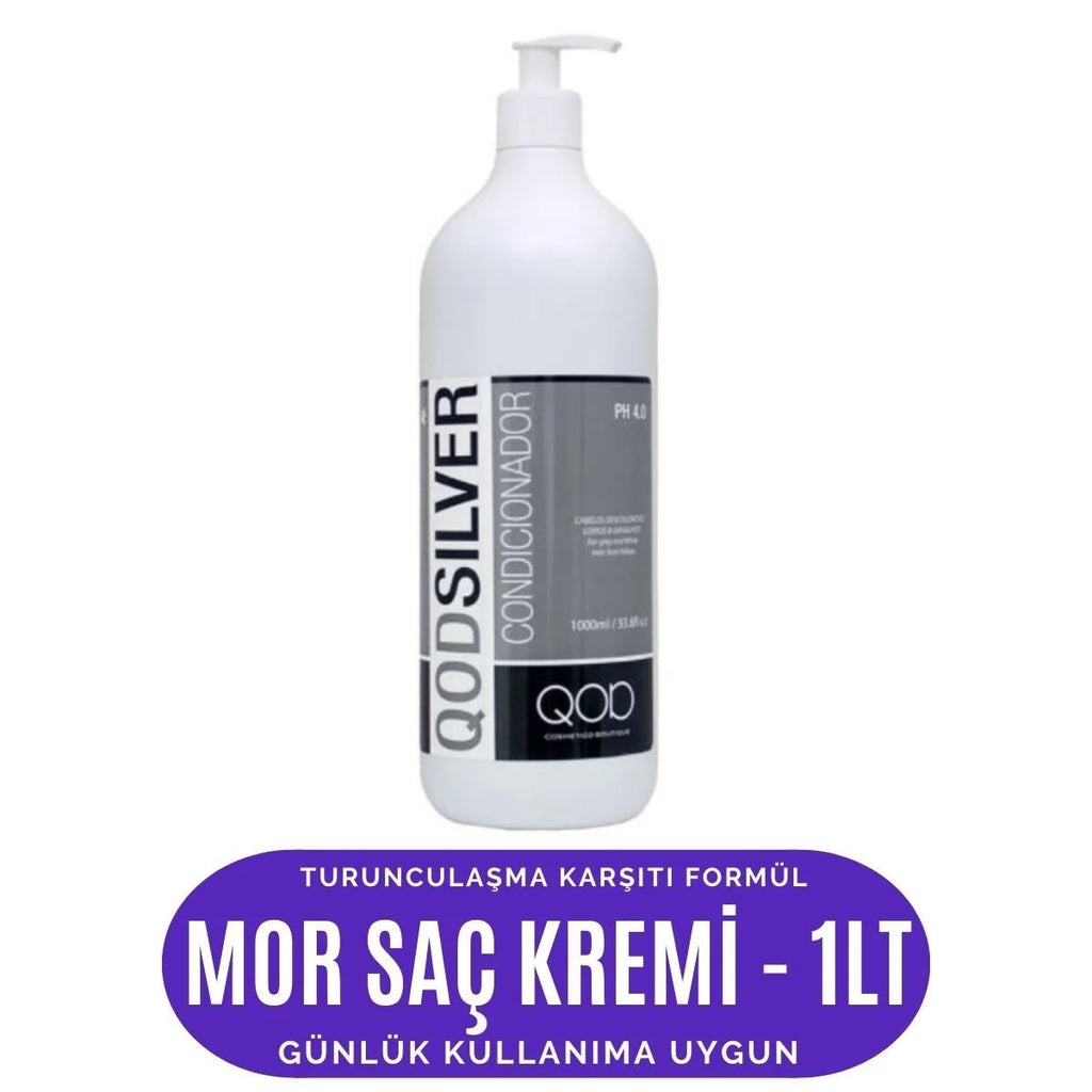 QOD Profesyonel Silver Saç Kremi 1000 ml | Mor Pigmentli Renk Dengeleyici Saç Kremi | Turunculaşma Karşıtı Yoğun Onarım Bakımı