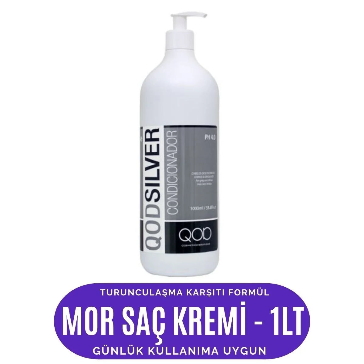 QOD Profesyonel Silver Saç Kremi 1000 ml | Mor Pigmentli Renk Dengeleyici Saç Kremi | Turunculaşma Karşıtı Yoğun Onarım Bakımı
