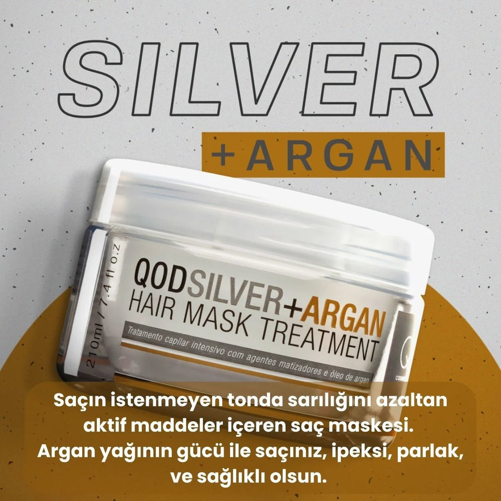 Mor Pigmentli Argan Yağlı Saç Maskesi | QOD Profesyonel Silver + Argan Saç Bakım Maskesi 210 g | Turunculaşma Karşıtı & Yoğun Onarıcı Mor Maske