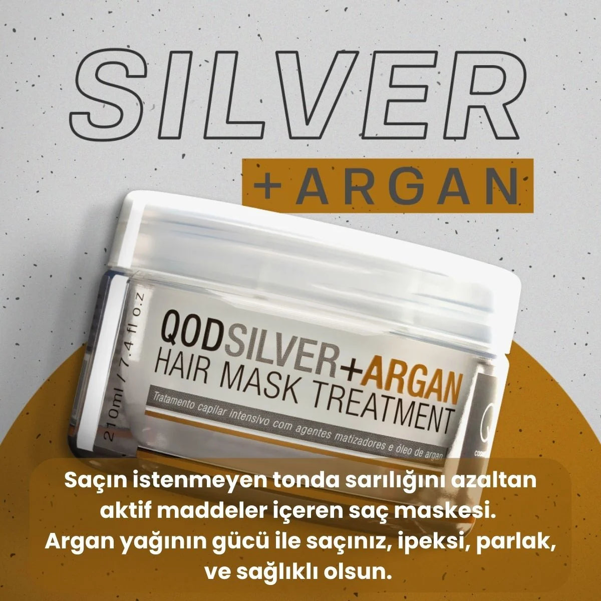 Mor Pigmentli Argan Yağlı Saç Maskesi | QOD Profesyonel Silver + Argan Saç Bakım Maskesi 210 g | Turunculaşma Karşıtı & Yoğun Onarıcı Mor Maske