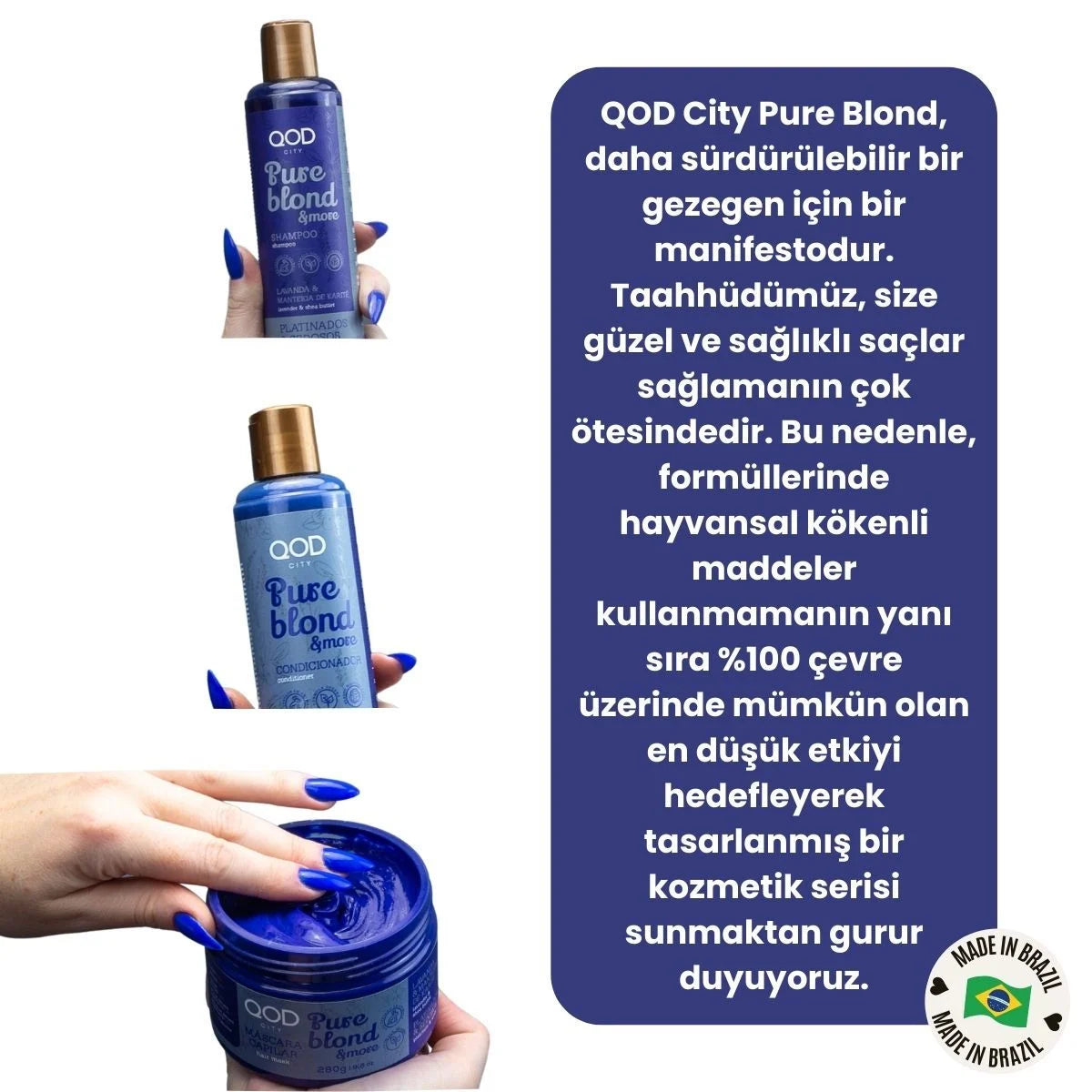 Mor Vegan Turunculaşma Karşıtı Saç Bakım Seti QOD City Pure Blond & More | Mor Pigmentli Şampuan + Saç Kremi + Maske | Sülfatsız, Parabensiz, Vegan Bakım