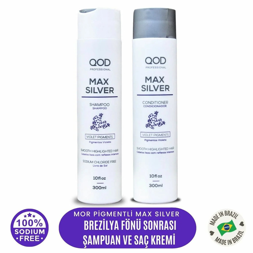 Mor Silver Şampuan & Saç Kremi Seti QOD Profesyonel Max Silver | 300 mL | Mor Pigmentli Keratinli Bakım | Turunculaşma Karşıtı & Renk Koruyucu