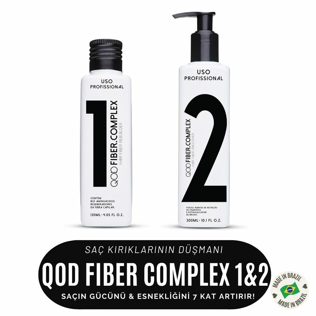 Brezilya Keratin Bakım Seti QOD Fiber Complex 1 & 2 | Profesyonel Saç Kurtarma & Onarım Kiti | Saç Kırıklarının Düşmanı | Güç ve Esneklik 7 Kat Artış