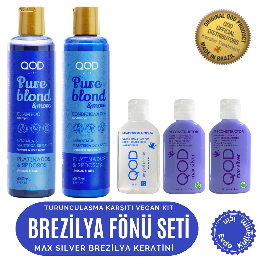QOD Max Silver Uzun Saç Keratin Kiti + Pure Blond & More Vegan mor pigmentli bakım seti