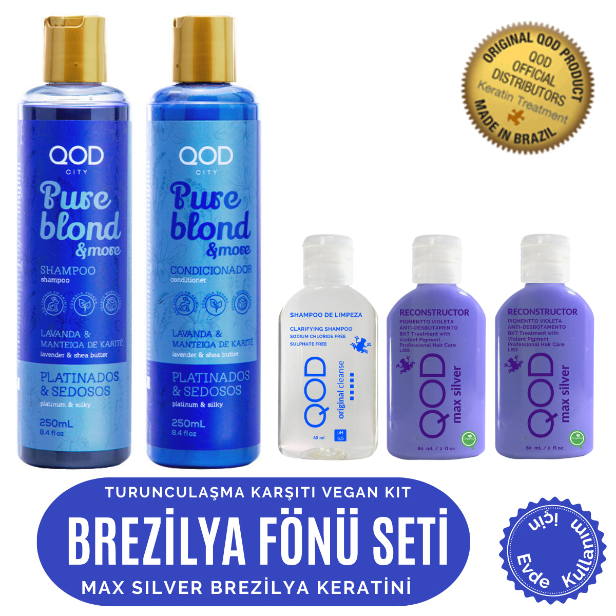 QOD Max Silver Uzun Saç Keratin Kiti + Pure Blond & More Vegan mor pigmentli bakım seti