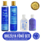 Max Silver Brezilya Keratin Kiti + QOD City Pure Blond & More Vegan Şampuan ve Saç Kremi – mor pigmentli renk koruyucu set