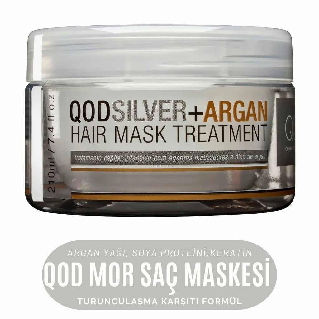Mor Pigmentli Argan Yağlı Saç Maskesi | QOD Profesyonel Silver + Argan Saç Bakım Maskesi 210 g | Turunculaşma Karşıtı & Yoğun Onarıcı Mor Maske