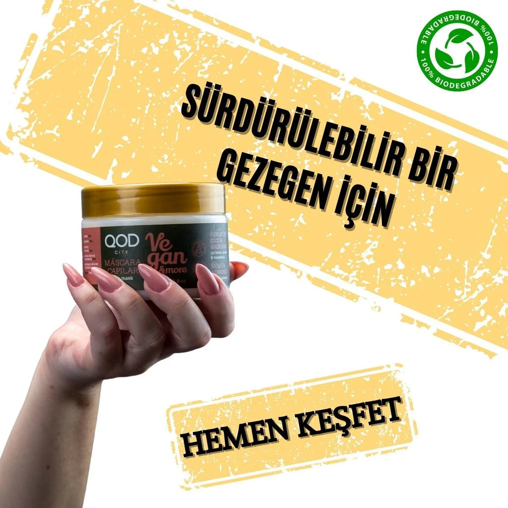Vegan Saç Bakım Seti QOD City Vegan & More – Şampuan + Saç Kremi + Saç Maskesi | İris Çiçeği, Hindistan Cevizi, Macadamia | Sülfatsız, Parabensiz, Doğal Bakım