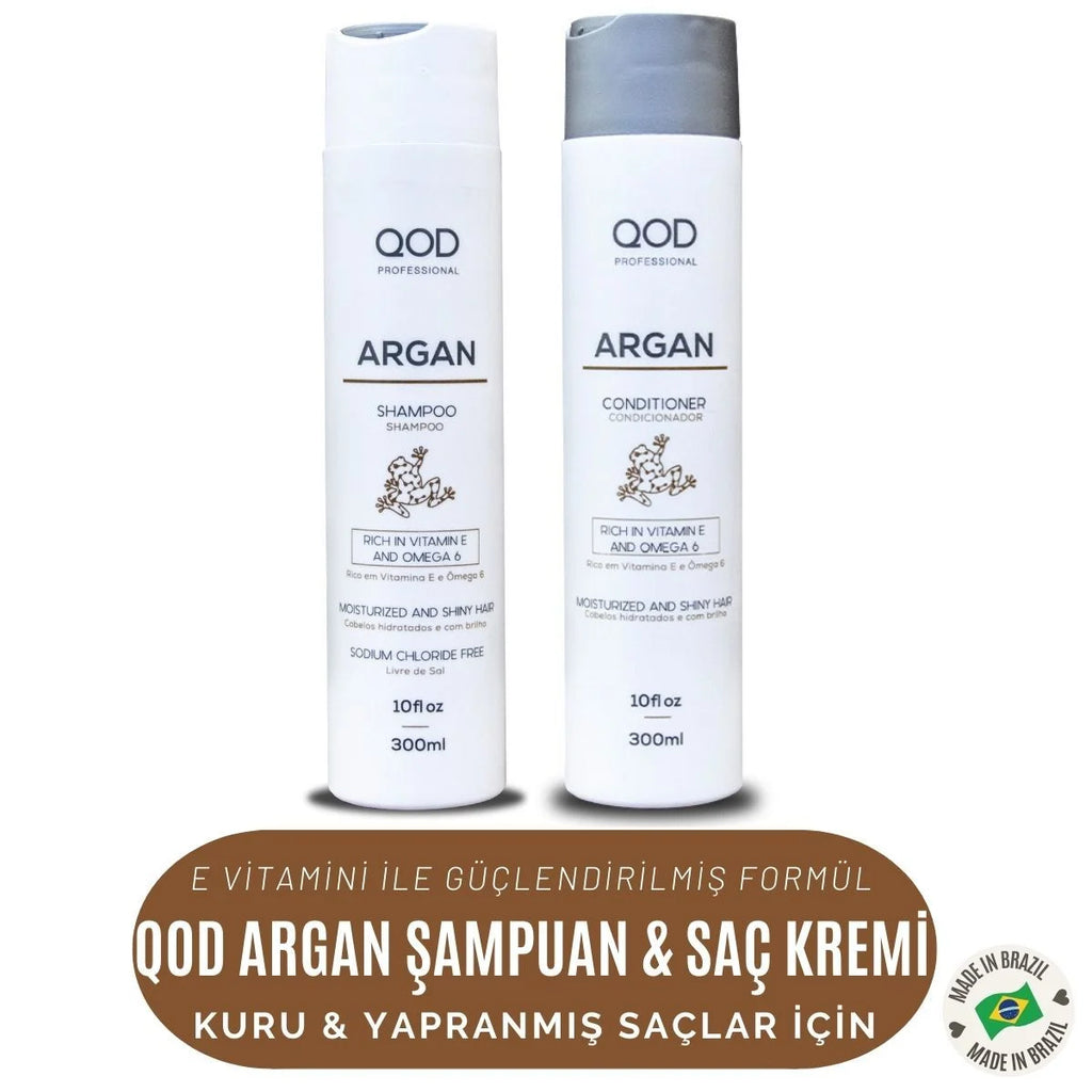 Profesyonel Argan Şampuan & Saç Kremi Seti | 300 mL | Ekstra Parlaklık & Yumuşaklık | Keratinli, E Vitaminli, Omega 6 Destekli Onarıcı Bakım
