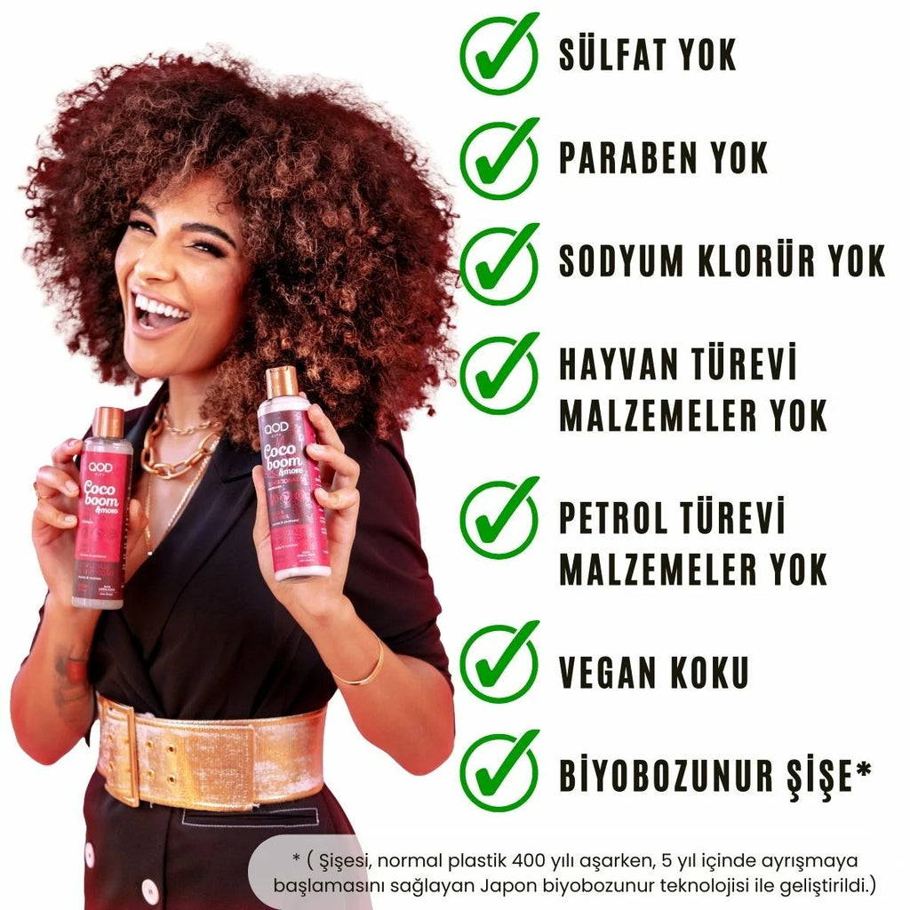 Vegan Pantenol & Hindistan Cevizi Yağlı Saç Bakım Seti QOD City Coco Boom & More | Şampuan + Saç Kremi | Sülfatsız, Parabensiz, Nemlendirici Bakım