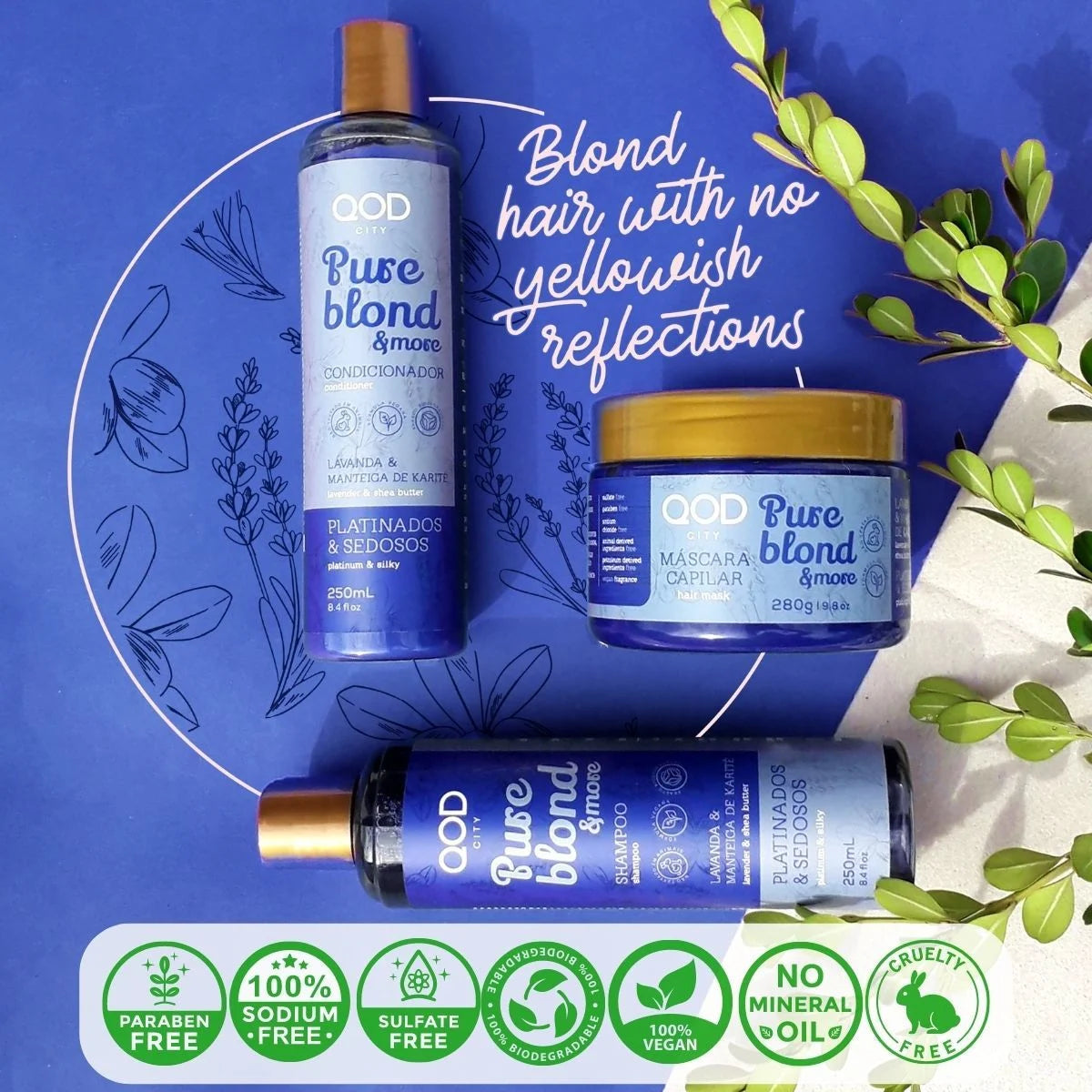 Mor Vegan Turunculaşma Karşıtı Saç Bakım Seti QOD City Pure Blond & More | Mor Pigmentli Şampuan + Saç Kremi + Maske | Sülfatsız, Parabensiz, Vegan Bakım