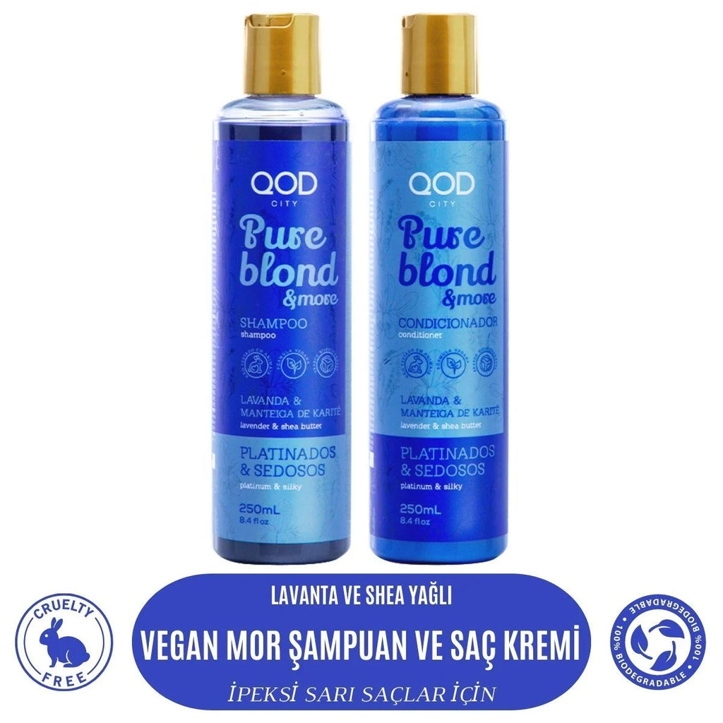 Mor Vegan Şampuan & Saç Kremi Seti QOD City Pure Blond & More | Mor Pigmentli | Lavanta & Karite Yağı | Sülfatsız, Parabensiz, Vegan Saç Bakımı