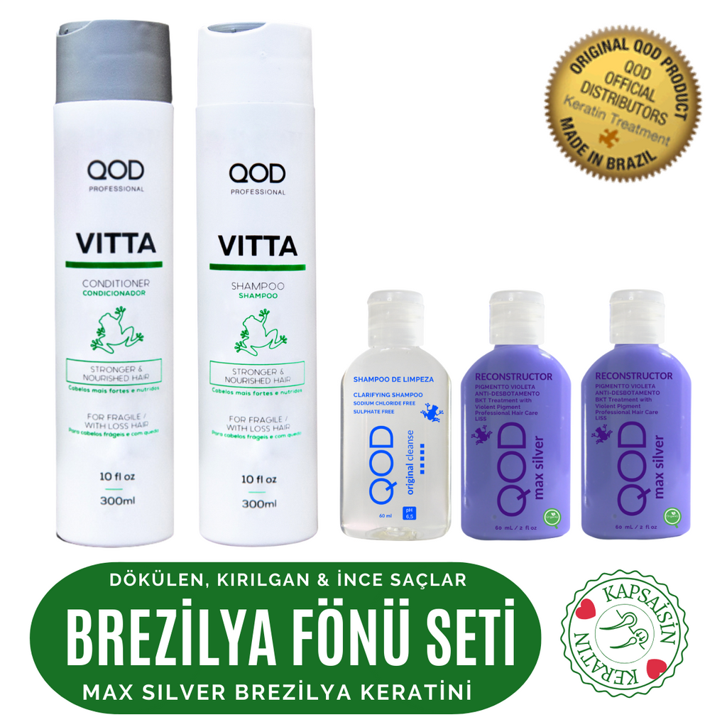 QOD Max Silver Brezilya Fönü Keratini Uygulama Kiti (Uzun Saç) + Dökülme Karşıtı Şampuan & Saç Kremi 300 ml