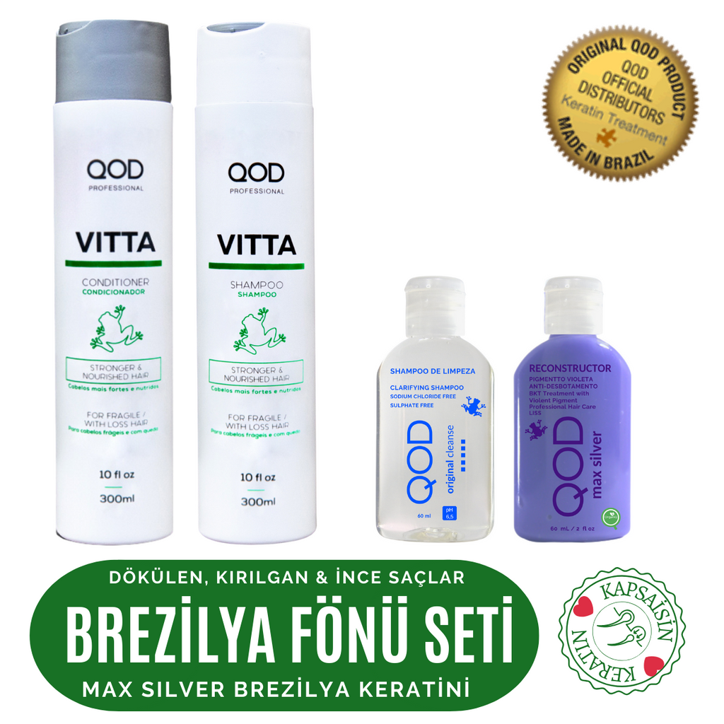 QOD Max Silver Brezilya Fönü Keratini Uygulama Kiti (Kısa Saç) + Dökülme Karşıtı Şampuan & Saç Kremi 300 ml