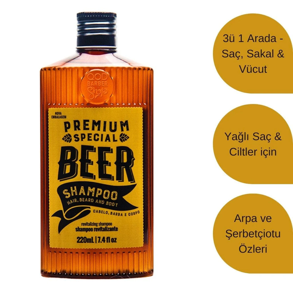 Premium Beer Şampuan + Deri Cüzdan | 3’ü 1 Arada Erkek Bakım Seti | Saç · Sakal · Vücut Temizliği | Sevgiliye Hediye