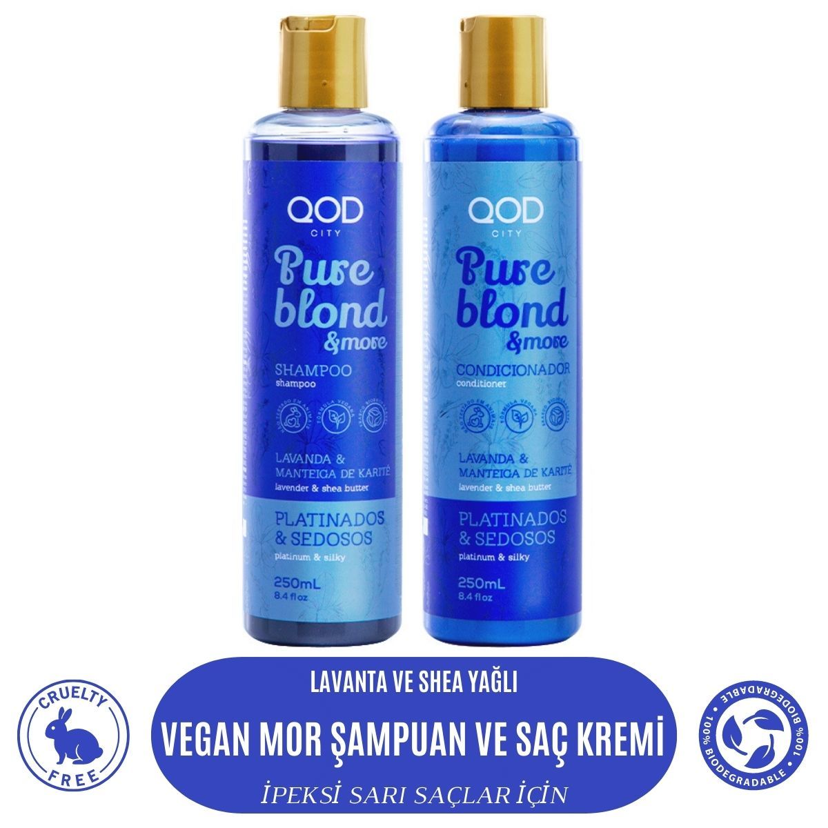 Mor Vegan Şampuan ve Saç Kremi QOD City Pure Blond & More Vegan Şampuan + Vegan Saç Kremi- Mor Pigmentli