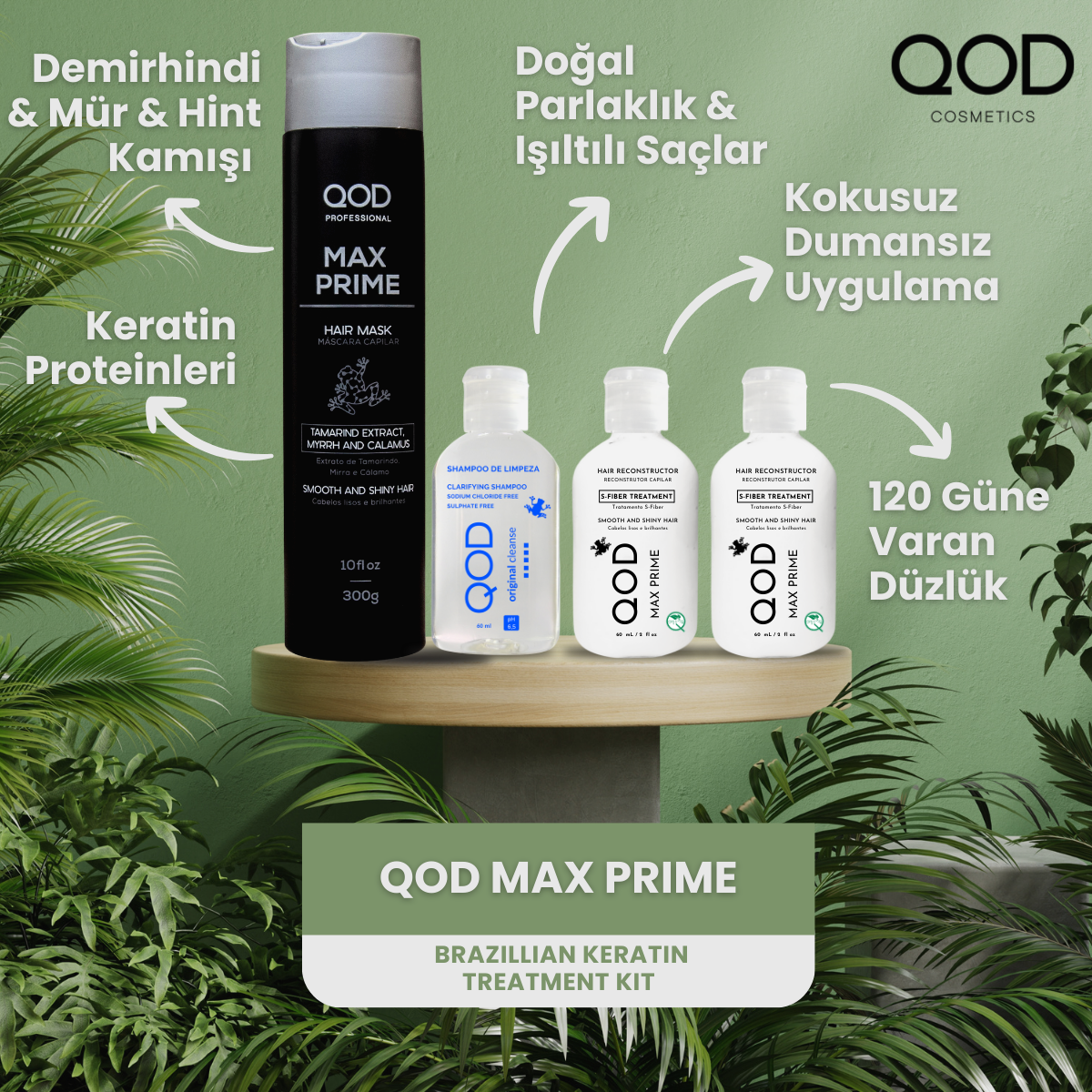 Brezilya Fönü Keratini QOD Max Prime  Profesyonel Brezilya Keratin Uygulama Başlangıç Kiti( Uzun Saç) + Sonrası Brezilya Fönü Maskesi- QOD Max Prime After Treatment  Keratin  Mask-QOD Max Prime  Keratin  Bakım  Maskesi 300 ml
